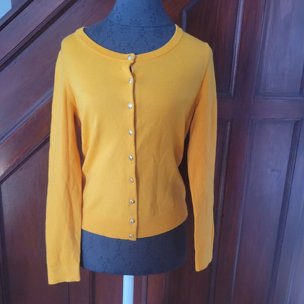 Banana Republic Extra Fine Merino Wool Yellow Cardigan Sweater S Button-Front Li